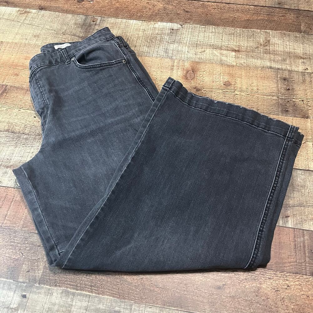 LOGO by Lori Goldstein Women's Washed Black Wide Leg Crop Jeans Sz 16 Festival
